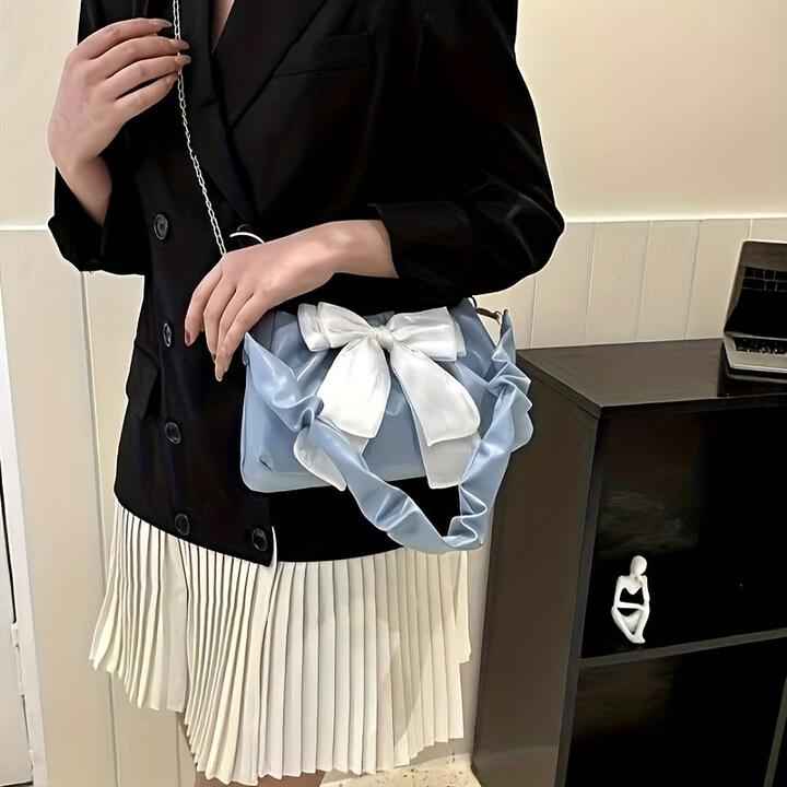 Only-Bags.Store Chic bow shoulder bags, monochrome bags with magnetic closure and polyester lining
