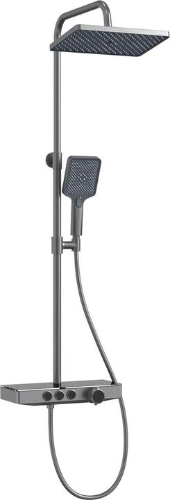 Emke Thermostatic Shower System with Overhead Rain Shower, Hand Shower, and Lower Outlet, Black Metal