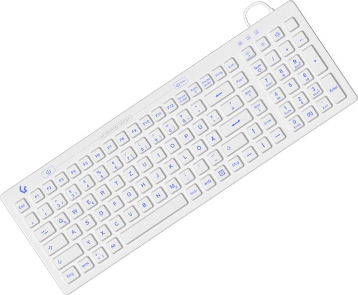 Produktbild KeySonic Industrietastatur, USB, Beleuchtet, Silikon, weiss, Wasser und Staub geschützt IP68, DE (DE, Kabelgebunden)