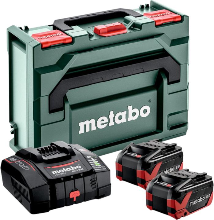 2x Metabo LiHDX battery pack 18 V, 8.0 Ah battery, 1x Metabo ASC 290 quick charger, 1x metaBOX 145