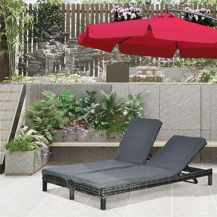 Image du produit Swisshandel24 Polyrattan chaise longue double chaise longue de jardin pour 2 personnes dossier à 5 niveaux métal (196 cm)