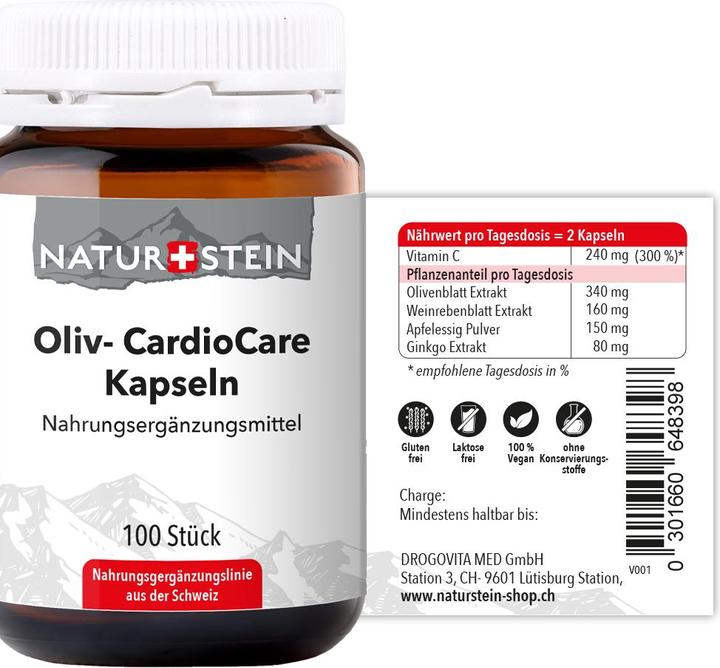 Nährwerte und Zutaten Naturstein Oliv- CardioCare (100 Stück, Kapseln, 159 g)