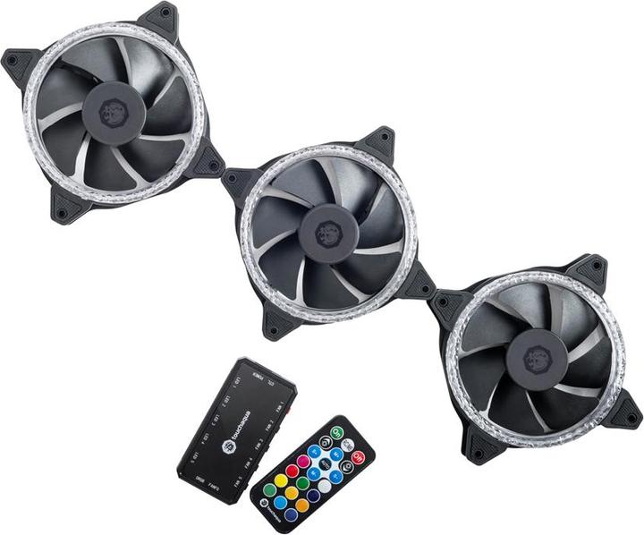 Actual product image Bitspower Notos RGB PWM fan, 120mm - black, 3-pack (120 mm, 3 x)