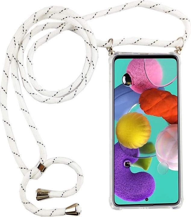 König Design Handykette für Samsung Galaxy A51 mit Band Case zum umhängen Kordel Etui Weiss
