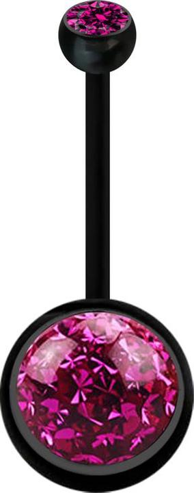 Star Piercing Banane schwarz mit Kugel Kristall fuchsia und Kugel Kristall fuchsia Epoxy Schutzschicht (Bioflex, ohne Messing)