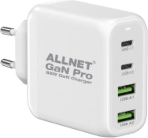 Immagine prodotto Allnet Alimentatore sostitutivo QC USB-C PD GaN Alimentatore 68 Watt 2x USB Type-A QC, 2x USB Type-C** (68 W)