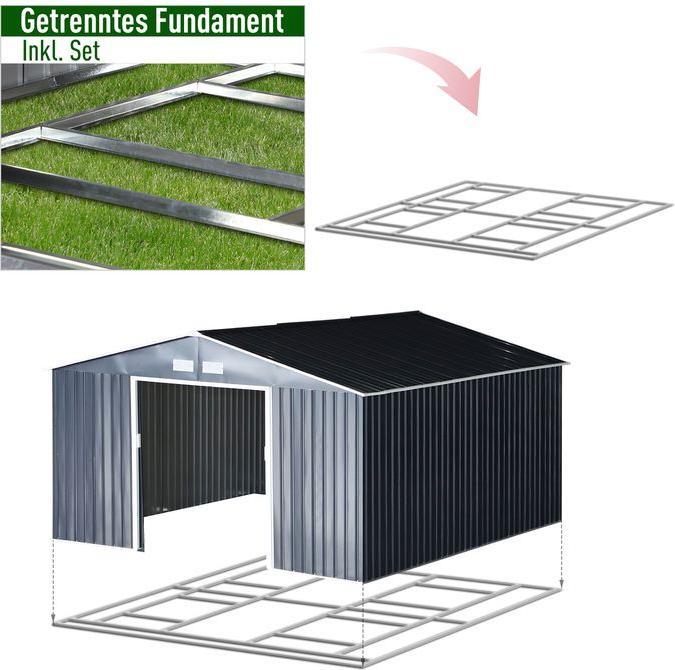 Produktbild Swisshandel24 Gerätehaus mit Fundament Geräteschuppen Gartenhaus Garten Schuppen Metall Kohlegrau 340 x 386 x 200