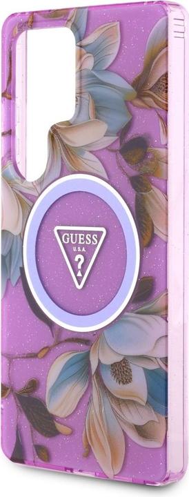 Actual product image Guess Etui Glitter Flowers Triangle Buttons MagSafe do Samsung Galaxy S25 Ultra fioletowy (Samsung Galaxy S25 Ultra)