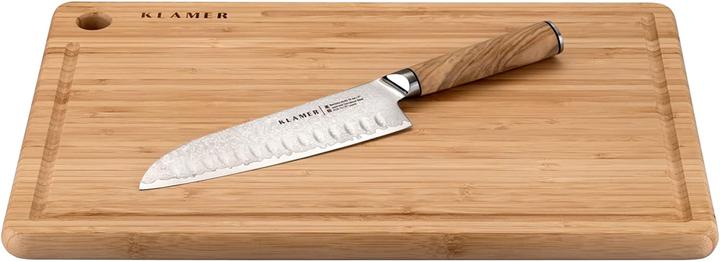 Actual product image KLAMER Santoku Damastmesser Olive 18 cm Kochmesser (18 cm)