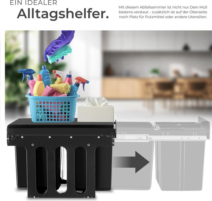 Actual product image tectake Abfallsammler Ashlyn, 3-fach Trennung, 31L, Teleskopschienen (31 l)