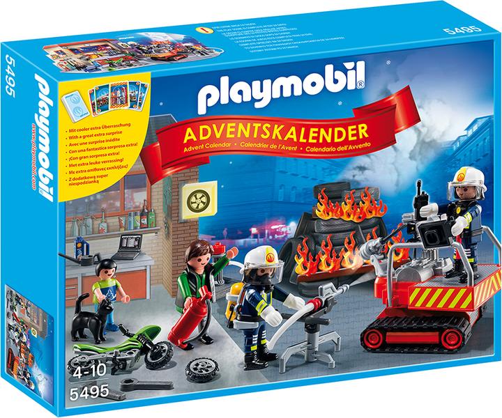Playmobil Calendario dell'Avvento "Schieramento dei vigili del fuoco" con gioco di carte