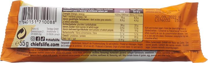 Valeurs nutritives et ingrédients Chiefs Protein Bar (Caramel, 12 pcs, 660 g)