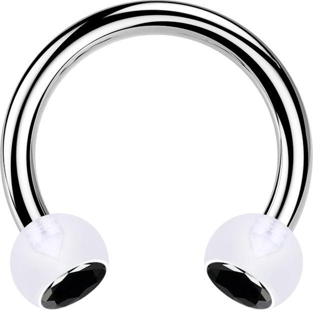 Star Piercing Circular Barbell silber mit zwei Kugeln transparent Kristall schwarz (ohne Messing, Chirurgenstahl 316L, Bioflex)