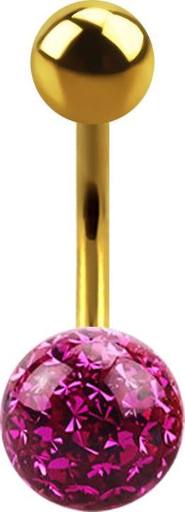 Star Piercing Banane vergoldet mit Kugel und Kristall Kugel fuchsia Epoxy Schutzschicht (Titan G23, ohne Messing)