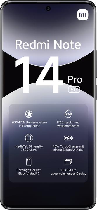 Actual product image Xiaomi Redmi Note 14 Pro 5G (256 GB, Midnight Black, 6.67", Dual SIM, 200 Mpx, 5G)