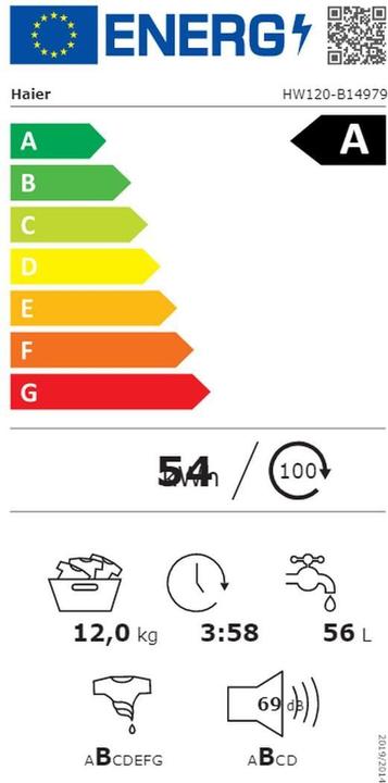 Label énergétique Haier I-Pro Serie 7 Hw80-b14979-s (12 kg, Gauche)