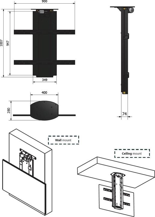 Image du produit DSS TV Lift Ascenseur mural et de plafond, métal / 0546 (Mur, 70", 120 kg)