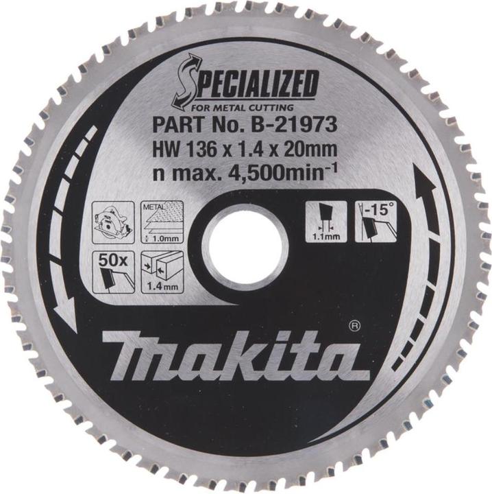 Image du produit Makita B-21973 T.C.T. pjūklas 136X1.4X20mm -15° T50 SPECIALIZED metalo pjovimui