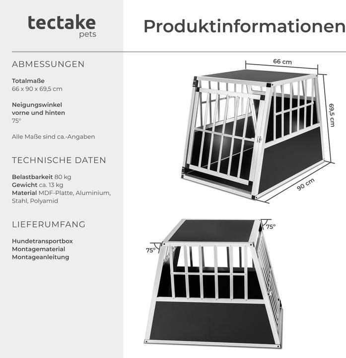 Produktbild tectake Hundetransportbox (Hund, Sicherheitsverschluss)