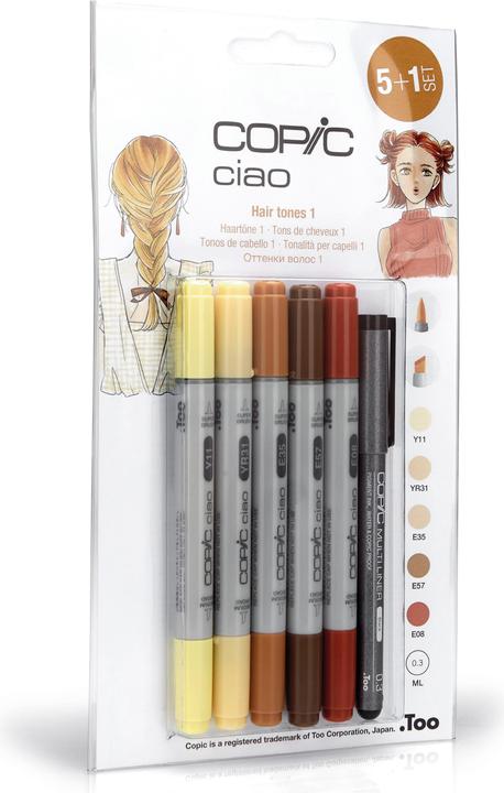 Produktbild Copic Marker ciao, 5+1 Set "Hair Tones 1" (Gelb, Braun, Chamois, 0.30 mm, 6 x)