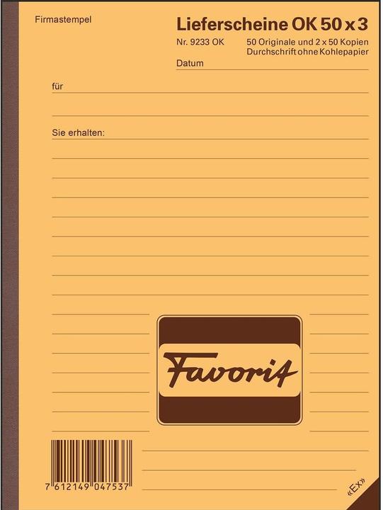 Actual product image Favorit Carbonless copybook delivery bills with carbonless paper (150 x)