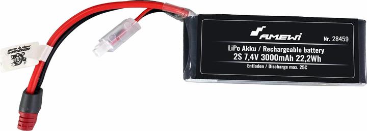 Amewi RC-Akku LiPo 3000 mAh 7.4 V 25C Deans (7.40 V, 3000 mAh)