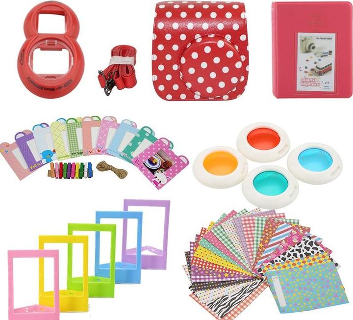 JTI Kit d'accessoires pour Fujifilm Instax Mini 8 / 9 - Dotted Red (Étui pour accessoires de caméra, 0.10 l)