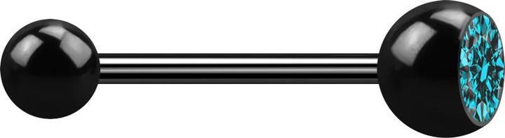 Star Piercing Micro Barbell schwarz mit Kugel und Kugel Kristall aqua (ohne Messing, Chirurgenstahl 316L)