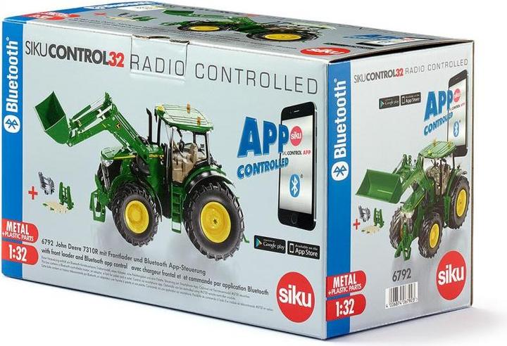 Actual product image Siku John Deere 7310R with front loader and Bluetooth app control