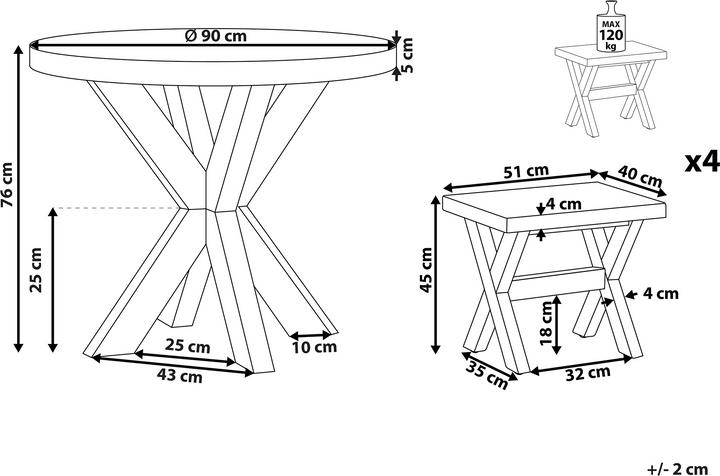 Immagine prodotto Beliani Set di mobili da giardino in fibrocemento grigio 4 posti e 5 tavoli ⌀ 90 cm OLBIA (90 cm)