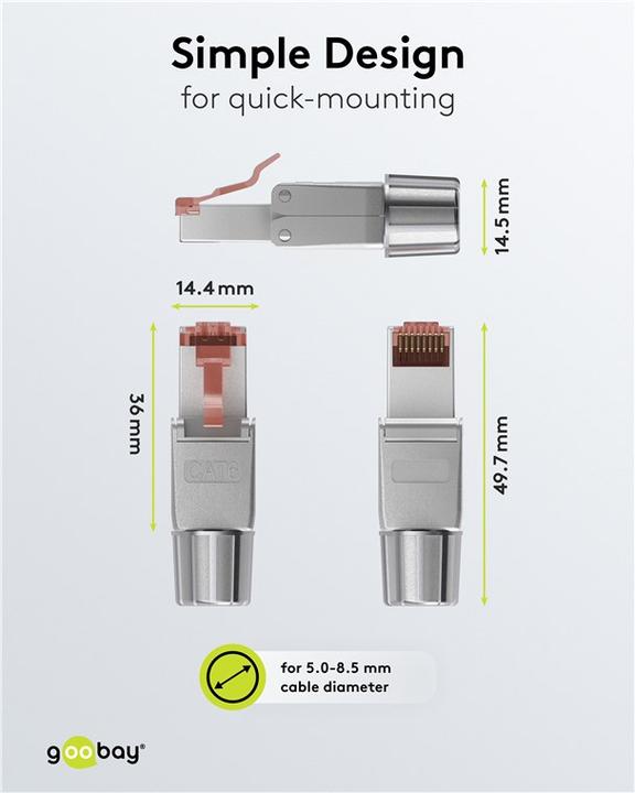 Actual product image Goobay CAT 6 field-wireable RJ45 plug, STP shielded (Network cable plug)