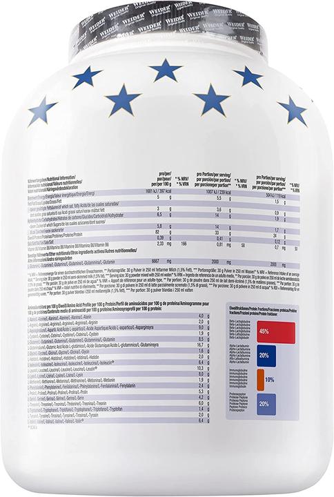 Valori nutrizionali e ingredienti Weider Proteine del siero di latte premium (Vaniglia, Caramel, 1 pz., 2300 g)