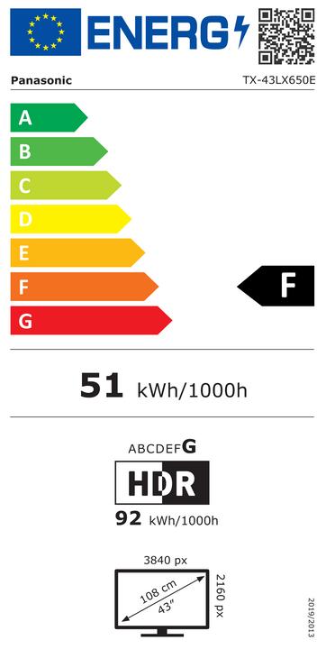 Energie-Label Panasonic TX-43LX650E (43", LX650, LED, 4K, 2022)