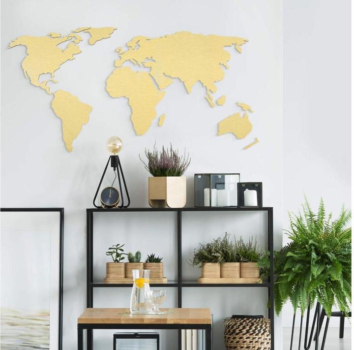 Image du produit Trenddeko Carte du monde 3D à effet doré (150 x 74 cm)