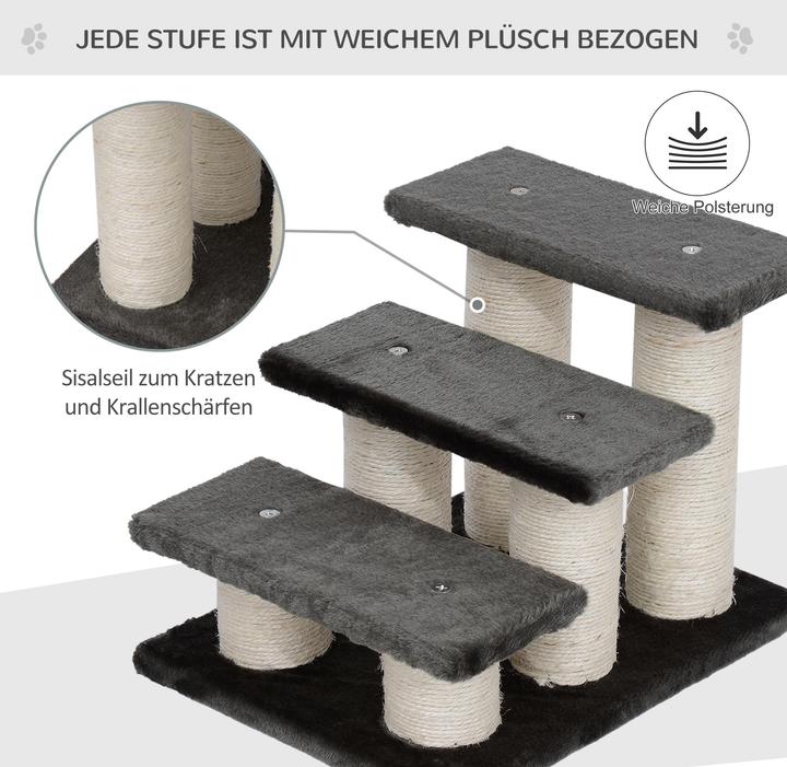Produktbild PawHut Katzentreppe mit 3 Stufen (34 cm, Grau)