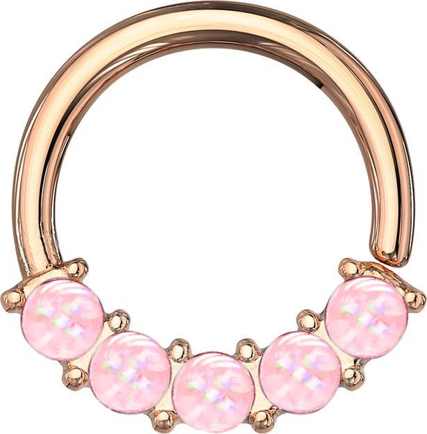 Star Piercing Micro Piercing Ring rosegold front fünf Epoxidsteinen pink (Chirurgenstahl 316L, ohne Messing)
