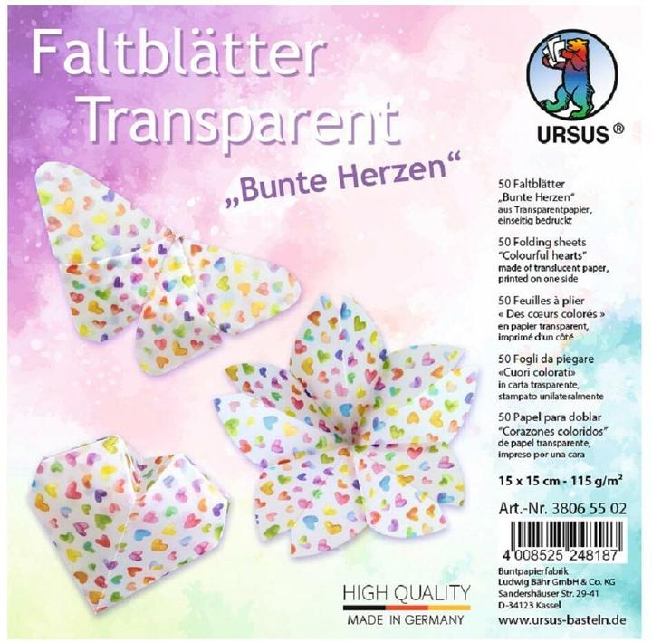Produktbild Ursus Transparentpapier-Faltblätter "Bunte Herzen", ca. 15 x 15 cm (115 g/m², 50 x)