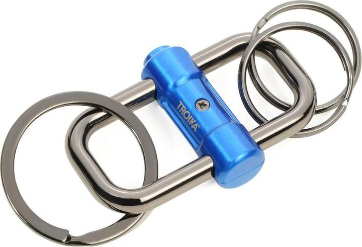 Troika 2-WAY KEY Schlüsselanhänger mit 3 Ringen und Schiebeverschluss, blau/gunmetal