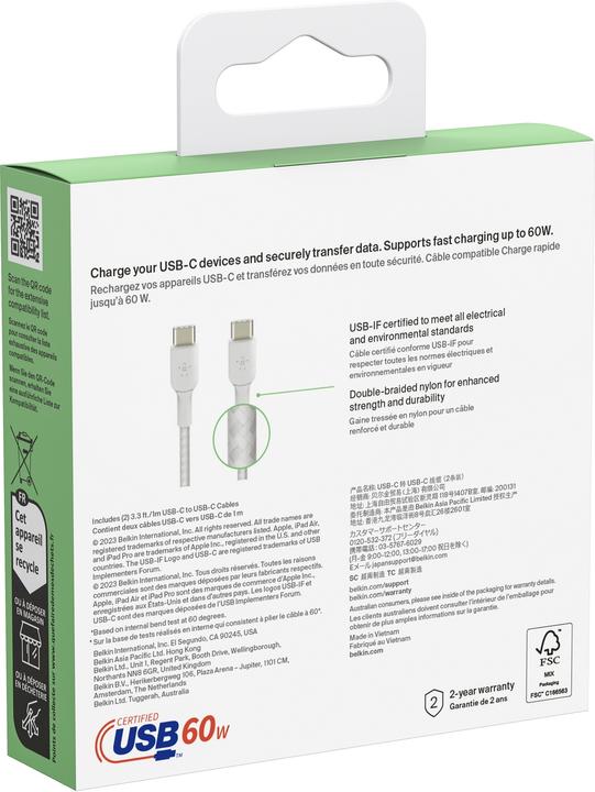Immagine prodotto Belkin Cavo da USB-C a USB-C intrecciato in PVC da 1 m in confezione doppia (1 m, USB 2.0)