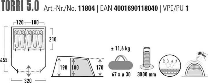 Immagine prodotto High Peak Tenda Torri 5.0 (Tenda a tunnel, 11.50 kg, 5 persone)