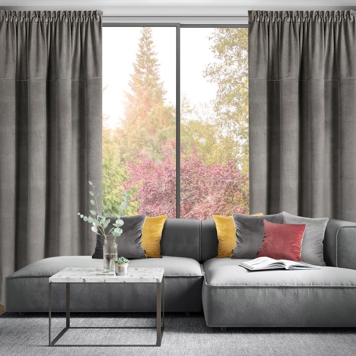 Productafbeelding Eurofirany Fluwelen gordijn MILO met fijn structuurpatroon, gewicht 200 g/m2, askleur, 140 x 300 cm, (140 x 300 cm)