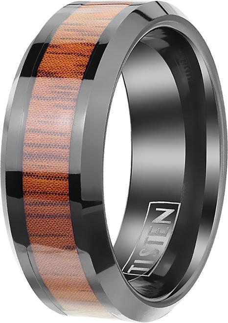 Produktbild Star Piercing Ring schwarz mit Holzstreifen (61, 950 Platin)