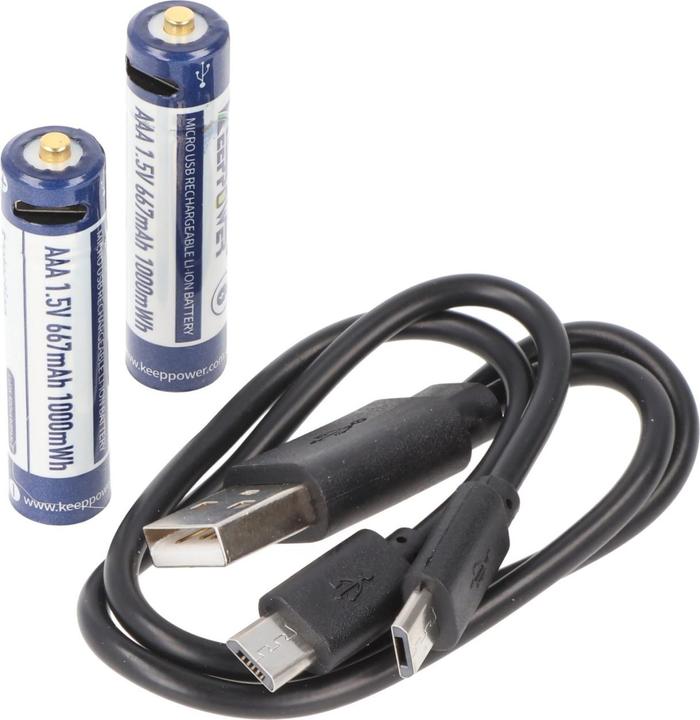 Produktbild Keeppower Akku 2 Stück AAA, Micro, AAA, LR03, mit USB-Ladebuchse (2 Stk., AAA, 667 mAh)