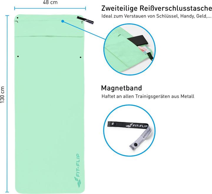 Actual product image Fit-Flip Fitnesshandtuch Mikrofaser mit Reissverschlusstasche 130x48cm (130 x 48 cm)