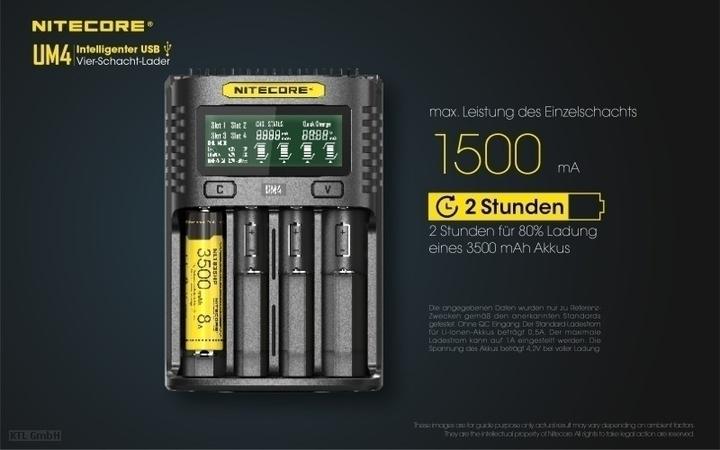 Produktbild Nitecore UM4 USB-Ladegerät (1 Stk., 14500, 16340, 18650, Ladegerät inkl. Akku)
