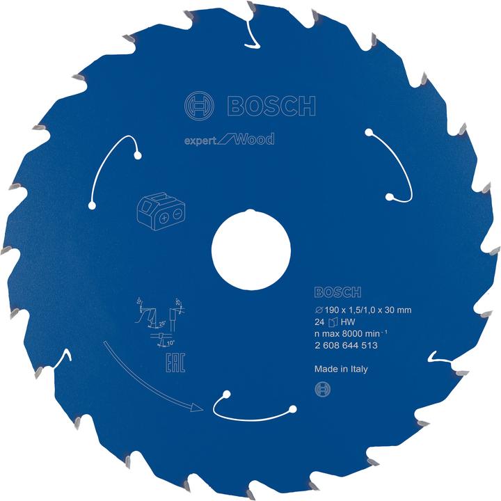 Bosch Professional Zubehör Circular saw blade Expert for Wood, 190 x 1.5/1 x 30, 24 teeth