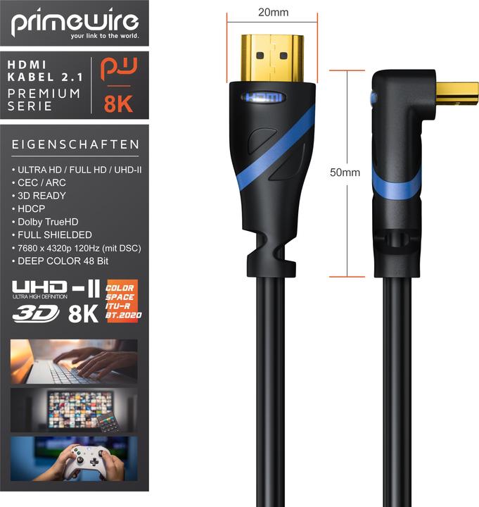 Actual product image Primewire HDMI Cable 2.1, 8K Premium UHD High Speed, 7680x4320 @ 240 Hz with DSC - 4k @ 240Hz with DSC (0.50 m, HDMI)