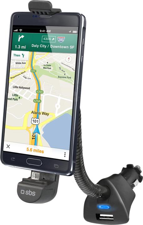 Actual product image SBS Car holder charger with micro USB connector and USB port for smartphone up to 5,5Inc