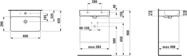Immagine prodotto Laufen Lavabo VAL, sottopiano, 1 foro per rubinetto, senza sfioratore, 600x420, H810283 (800 mm, 600 mm)