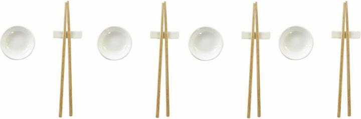 Actual product image DKD Home Decor Sushi set bamboo stoneware white natural oriental 27.3 x 20.3 x 2.5 cm (12 pieces) (12 Piece)